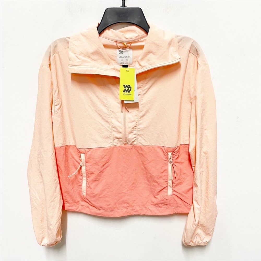 All In Motion NWT Women S Coral Quarter Zip Water Wind Resistant Packable Jacket